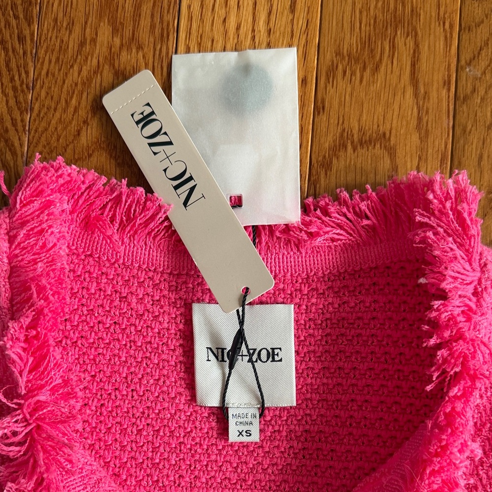 NIC+ZOE Bright Pink Fringe Knit Blazer Jacket size S - Picture 2 of 4